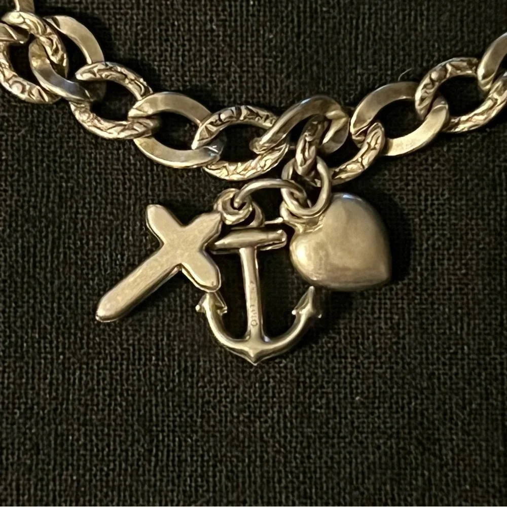 Sterling Silver Charm Bracelet with Cross, Anchor & Heart.  Faith, Hope & Love. - Picture 3 of 8